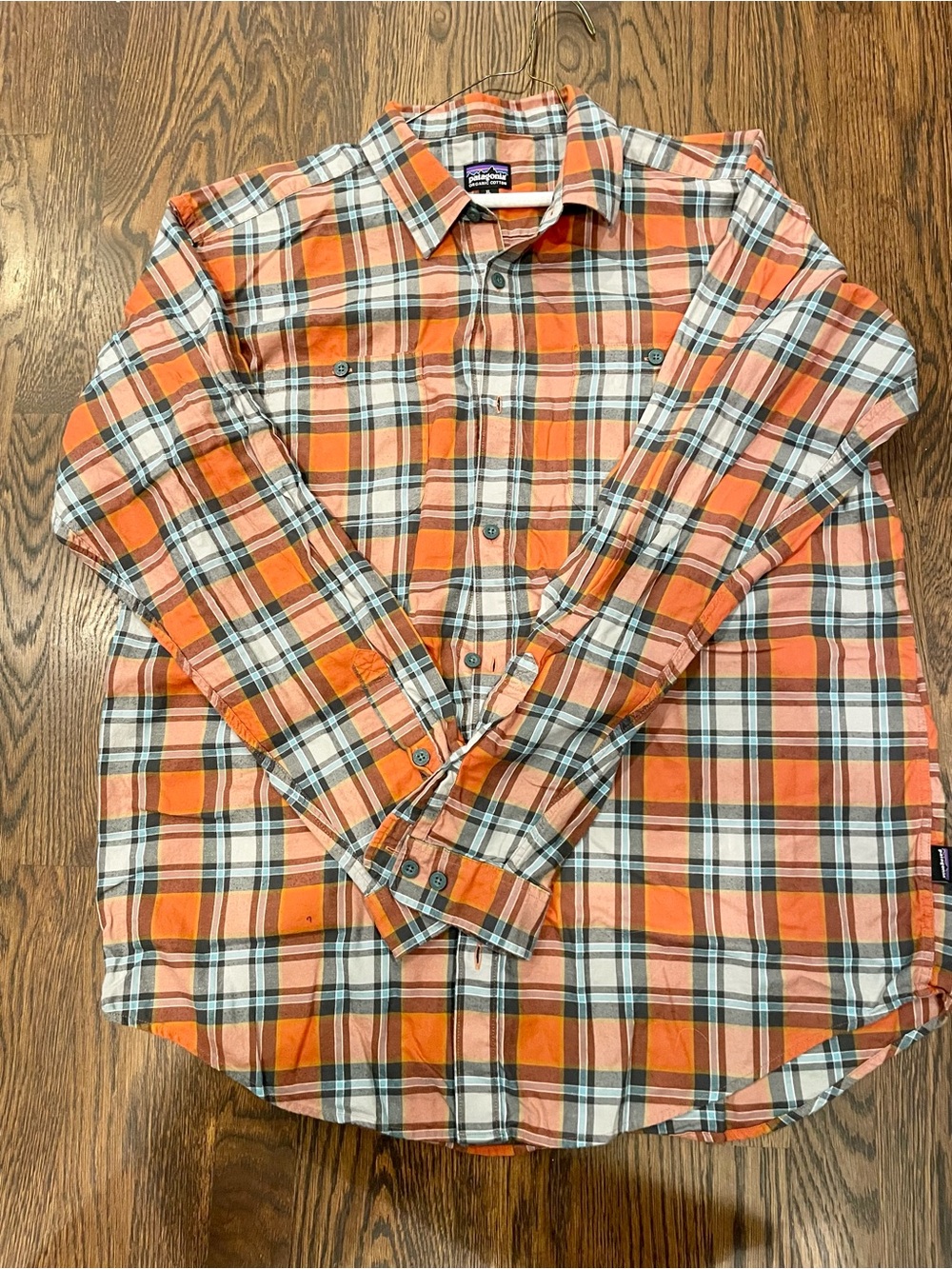 Patagonia Orange and White Plaid Long-Sleeve Button-Down Shirt